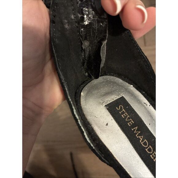 Steve Madden Luxe L Fiona Black Suede Silver Embellishment Heels Size 8 - Picture 7 of 8